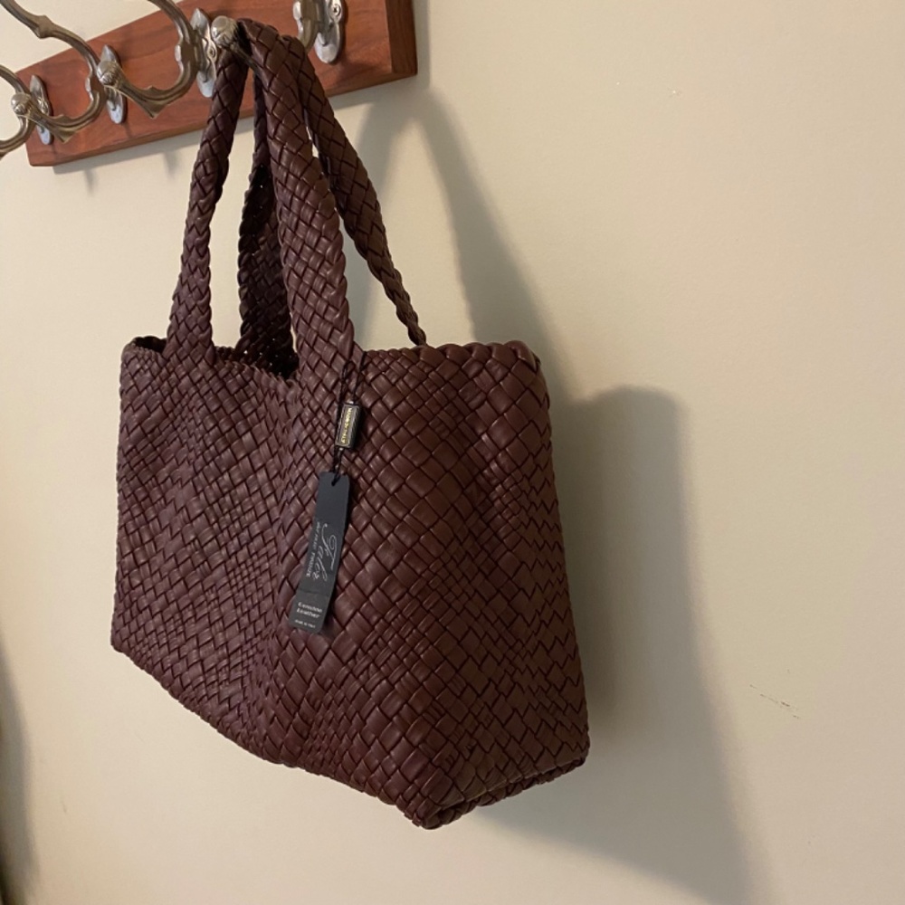 Falor Italia Gigliola F7349 large smooth Woven Leather tote bag Italy  NWT - Picture 6 of 8